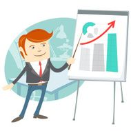 Office man presentating a graph on flipchart