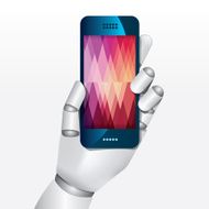 robot hand hold smartphone design vector illustration concept