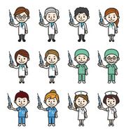 Health care workers with syringe