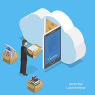Protected cloud storage flat isometric vector