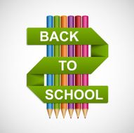Colorful pencils with text back to school on paper ribbon N2