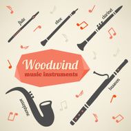 Vector collection of woodwind music instruments