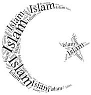 Symbol of Islam religion Word cloud illustration