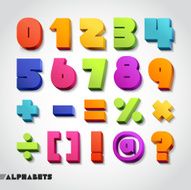 3D alphabet number colorful font
