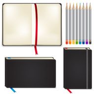 Set of sketchbooks rainbow pencils open book