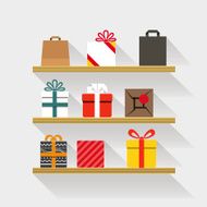 Flat design gifts on book shelves