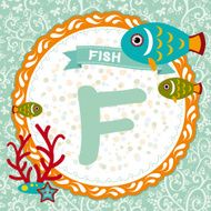 ABC animals F is fish Childrens english alphabet Vector N2