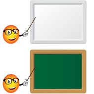 Blackboard and slat board with teacher