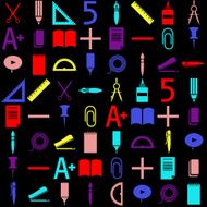 colorful school icons set Black background