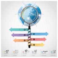 Global Business And Financial Infographic Magnifying Glass Spiral Arrow Diagram