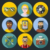 Hipster lifestyle people circle icon set 3 Trendy illustrations