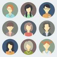 Set of nine illustrated female faces
