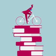 Businessman riding a vintage bike on the books