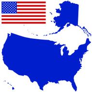 Silhouette map and flag of the USA