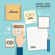 Infographic flat design icons office tool concept vector