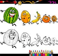 running fruits cartoon coloring page N2