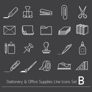 Office Supplies and Stationery Objects Linear Icons Set B