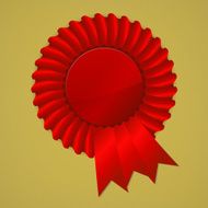 Red award ribbon rosette on gold background