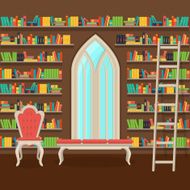 illustration Interior of old large home library N6