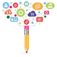Open creative pencil with icons of education