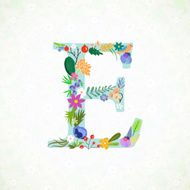 The letter E Bright floral element of colorful alphabet
