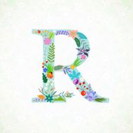 The letter R Bright floral element of colorful alphabet