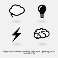 Inspiration Icon Set Thinking Lightbulb Lightning Brain N2
