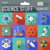 Science stuff squares icon set Flat design long shadow