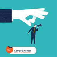 Big hand hitting a businessman with megaphone