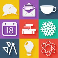 Flat white business and education icons set N2
