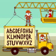 Doodle letters alphabet on truck crane hook Vector illustration N2