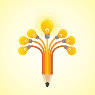 Light-bulbs hands make pencil
