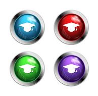 Shiny graduation hat buttons green red and blue