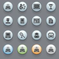 Education icons with color buttons on gray background