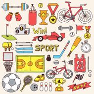 Sport colorful doodle set Hand drawn vector illustration