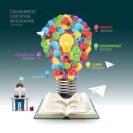 Open book infographic education light bulb vector illustration