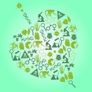 color biology icons set in leaf shape eps10