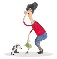 Cartoon characters Cleaning the dog&#039;s poo