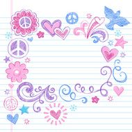 Peace &amp; Love Sketchy Doodles Vector Page Border N2