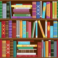 Seamless book shelves background Colorful covers pattern