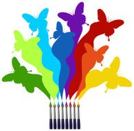 Paint brushes and colored butterflies rainbow N2