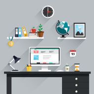 Workspace workplace icons and elements in minimalistic style color