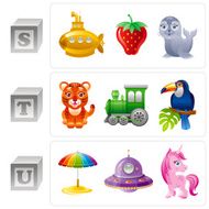 Alphabet letters S T U icon set N2