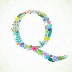 The letter Q Bright floral element of colorful alphabet