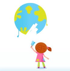 Little artist - child painting Earth ( planet globe ) N2