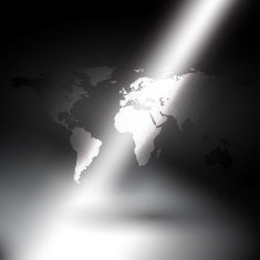 world map in rays of light background vector