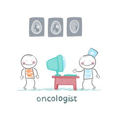 oncologist shows the x-ray images