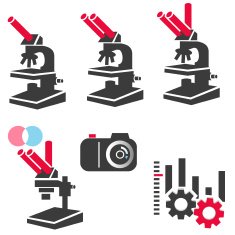 Microscope and optical equipment icon set