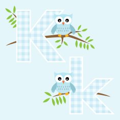 Alphabet for baby boy with owl vector letters K N2