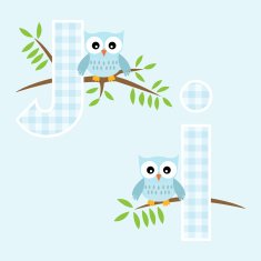 Alphabet for baby girl with owl vector letters J N2